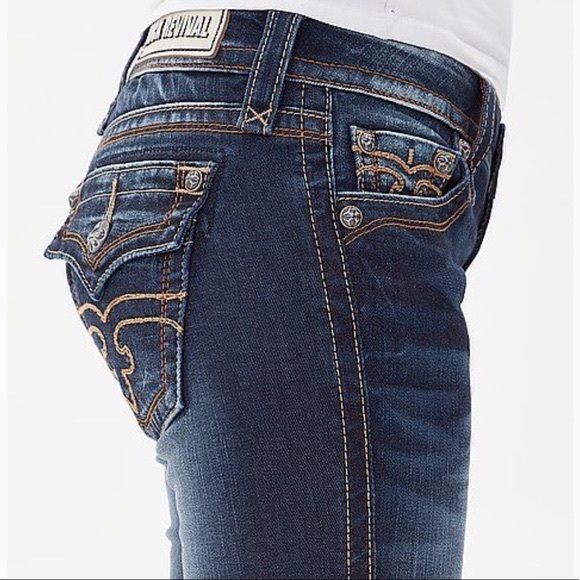 Rock revival Jessica low rise skinny jean sz 26 Embroidered back flap pockets - Picture 3 of 16